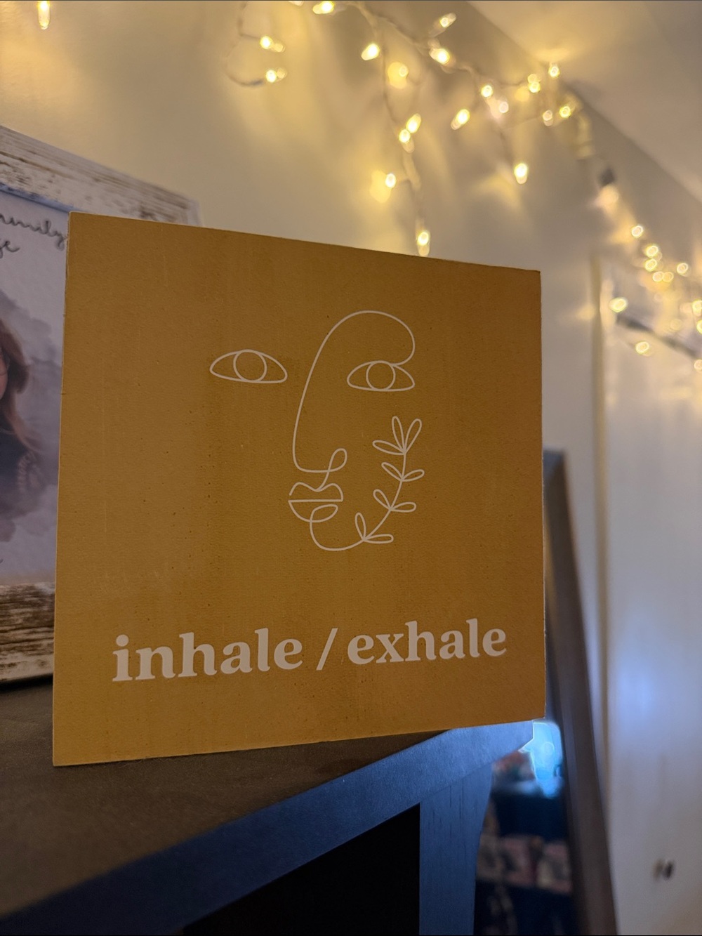 Inhale / Exhale Mustard Wall Art Sign - Minimal Line Face Design